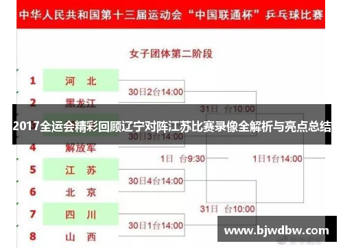 2017全运会精彩回顾辽宁对阵江苏比赛录像全解析与亮点总结